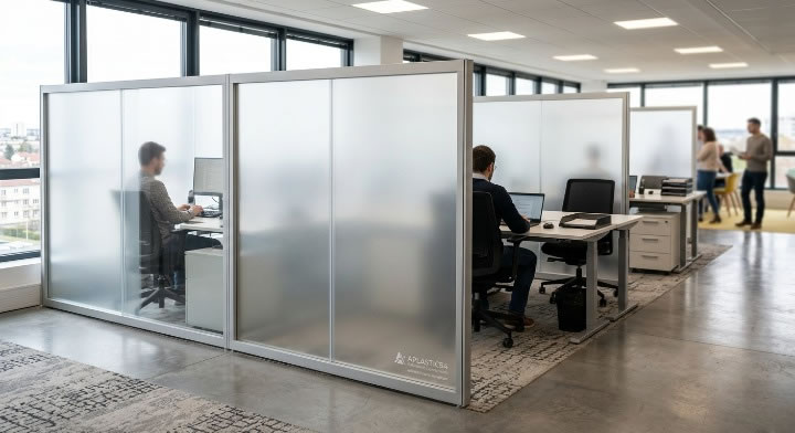 Cloison de bureau en polycarbonate opalisé sur mesure