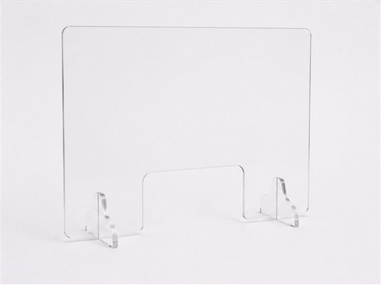 Ecran de protection comptoir en plexiglas transparent avec ouverture de passage