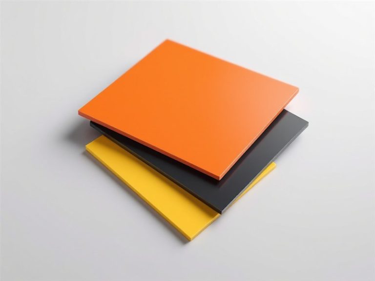 Plaques de PEHD (polyéthylène haute densité) colorées empilées, découpe sur mesure